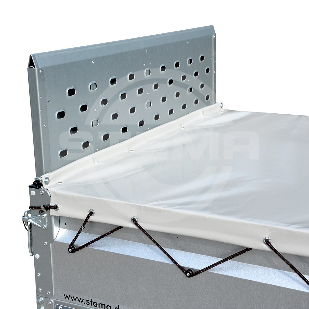 Flachplane grau und 2x Flachplanenstütze für Stema REX / MU.T -25-13  in 251x128cm Innenmaß